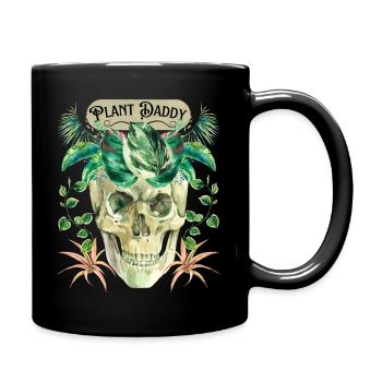 Lustiger Totenkopf, Plant-Daddy mit Grünpflanzen - Tasse einfarbig - Schwarz - Rechts