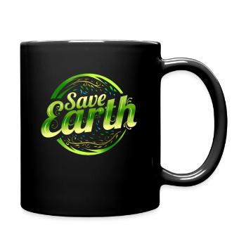 Logo Save Earth With Green Plants Asian Style For - Full Colour Mug - black - Right
