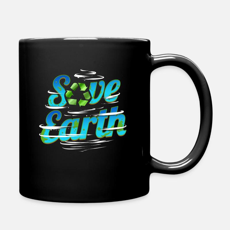 Save Earth With Recycle Logo And Clouds For Earth - Full Colour Mug - black