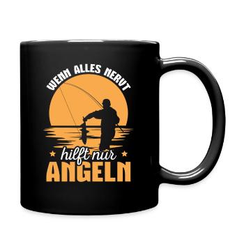 Angelsport Angelrute Fischen Angler Geschenkidee - Tasse einfarbig - Schwarz - Rechts