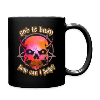 Lustiger Spruch mit Teufel-Baphomet, Pentagramm - Tasse einfarbig - Schwarz - Rechts