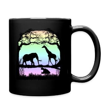 Night picture with giraffe, elephant, hippo in Africa - Full Colour Mug - black - Right