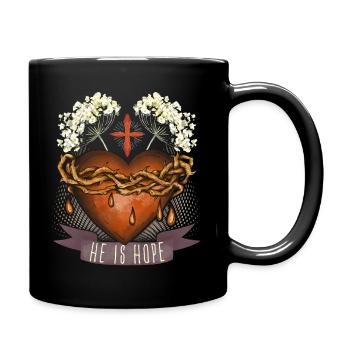 Jesus Christus, Herz-Jesu, Dornenkrone, Spruch - Tasse einfarbig - Schwarz - Rechts