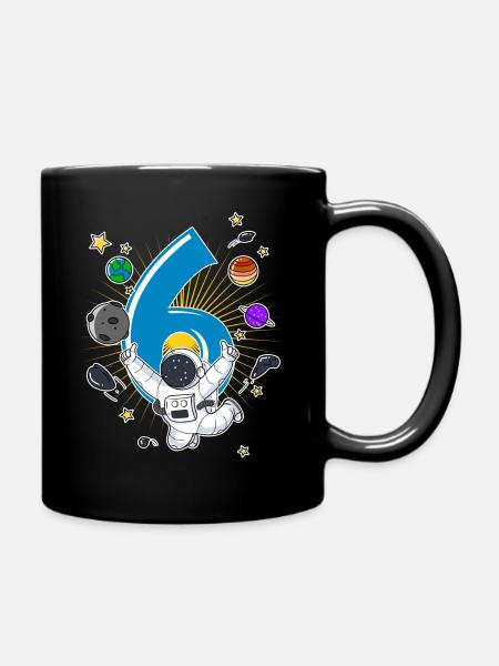 Astronaut 6 Jahre Weltraum Rakete 6. Geburtstag - Tasse einfarbig - Schwarz