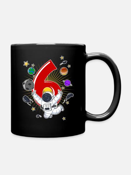 Astronaut 6 Jahre Weltraum Rakete 6. Geburtstag - Tasse einfarbig - Schwarz