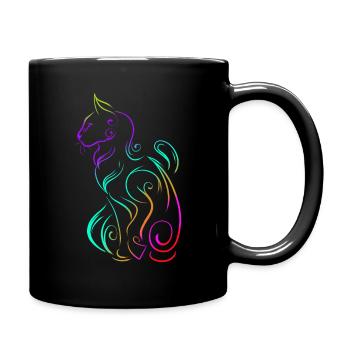 Colored Ornamental Cat In Asian Style On Purrsday - Full Colour Mug - black - Right