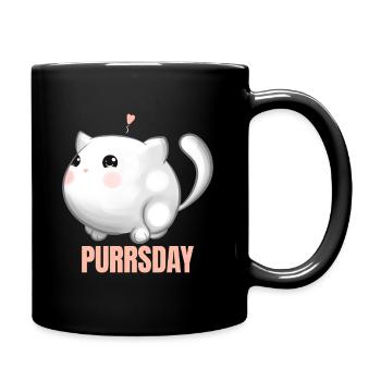 Chubby Cat In Love On Purrsday - Full Colour Mug - black - Right