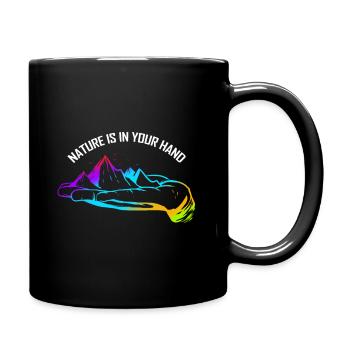 Logo Nature Is In Your Hand With Mountains For - Tasse einfarbig - Schwarz - Rechts