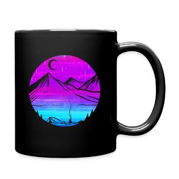 Mountain Silhouette In The Moonlight While Camping - Tasse einfarbig - Schwarz - Rechts