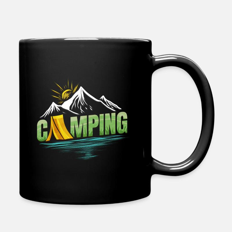 Lever de soleil dans les montagnes par un lac sur le camping - Mug uni - noir