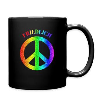 Friedlich/ Peace Logo - Tasse einfarbig - Schwarz - Rechts