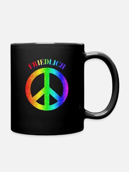 Friedlich/ Peace Logo - Tasse einfarbig - Schwarz