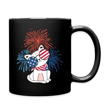 Katze, Amerika, 4th July, USA Flagge USA-Feuerwerk - Tasse einfarbig - Schwarz - Rechts