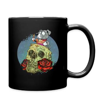 Totenkopf Design, Sugar Skull Art - Tasse einfarbig - Schwarz - Rechts