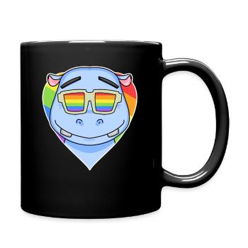 Regenbogen - Nilpferd mit Brille - Tasse einfarbig - Schwarz - Rechts