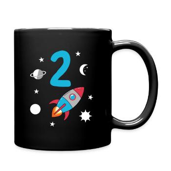 2ème anniversaire fusée et espace - Mug uni - noir - Droite