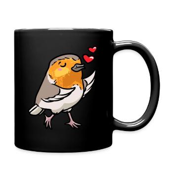 Robin Bird Kawaii Emoticon - Full Colour Mug - black - Right