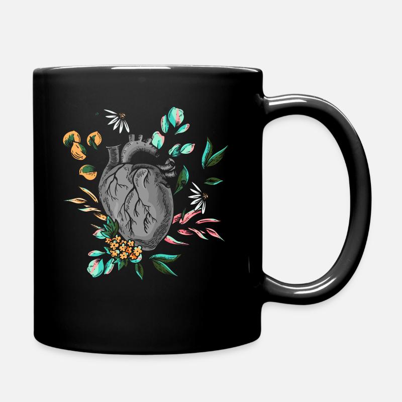 Anatomisches Herz und Blumen - Tasse einfarbig - Schwarz