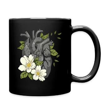 Anatomisches Herz und Blumen - Tasse einfarbig - Schwarz - Rechts