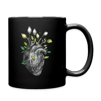Anatomisches Herz und Blumen - Tasse einfarbig - Schwarz - Rechts