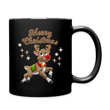 Pixel Reindeer, Renne, Noël Pixelart - Mug uni - noir - Droite