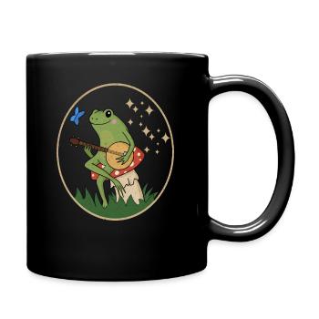 Cottagecore Aesthetic Banjo Frosch Fliegenpilz - Tasse einfarbig - Schwarz - Rechts