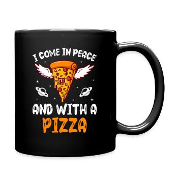 Je viens en paix et avec une pizza - Mug uni - noir - Droite