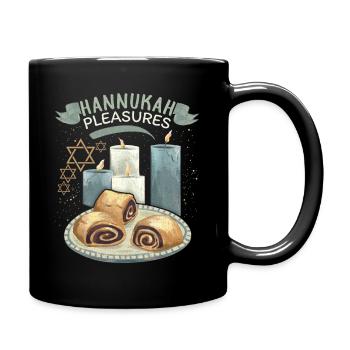 Hanukkah Festival of Lights with Candles and Rugelach - Full Colour Mug - black - Right