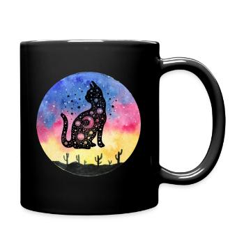 Katze - Wüste - Universum - Fantasie - Traum - Tasse einfarbig - Schwarz - Rechts