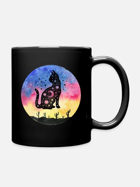 Katze - Wüste - Universum - Fantasie - Traum - Tasse einfarbig - Schwarz