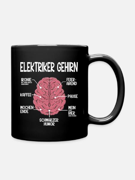 Elektriker Gehirn Spruch - Elektriker Geschenkidee - Tasse einfarbig - Schwarz