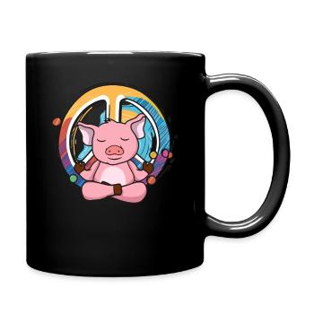Hippie Schwein Friedenszeichen Yoga Cool Schwein Lustig Hippie - Tasse einfarbig - Schwarz - Rechts