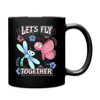 Dessin animé papillon, Saint-Valentin, amour amour - Mug uni - noir - Droite