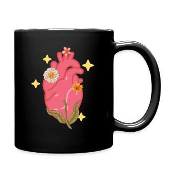 Anatomisches Herz und Blumen - Tasse einfarbig - Schwarz - Rechts