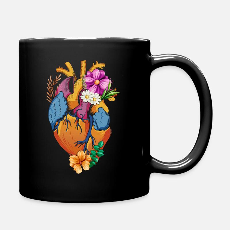 Cœur anatomique et fleurs - Mug uni - noir