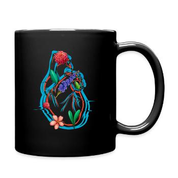 Anatomisches Herz und Blumen - Tasse einfarbig - Schwarz - Rechts