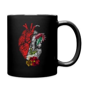 Anatomisches Herz und Blumen - Tasse einfarbig - Schwarz - Rechts