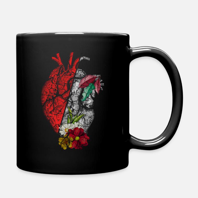 Anatomisches Herz und Blumen - Tasse einfarbig - Schwarz