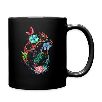 Anatomisches Herz und Blumen - Tasse einfarbig - Schwarz - Rechts