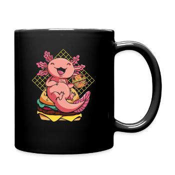 Axolotl Pet Cute Eating Burger and Drinks - Full Colour Mug - black - Right