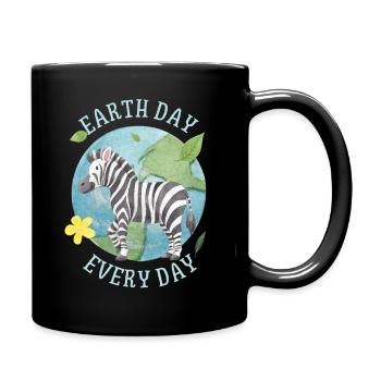 Earth Day Every Day, Spruch mit Zebra Umweltschutz - Tasse einfarbig - Schwarz - Rechts