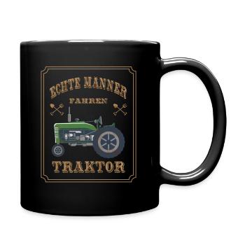 Echte Männer fahren Traktor - Tasse einfarbig - Schwarz - Rechts