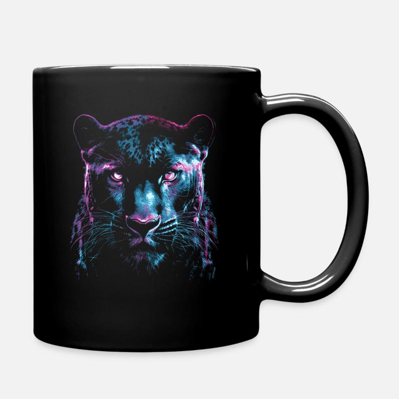 Cyber Black Panther Gesicht - Black Panther - Neon - Tasse einfarbig - Schwarz