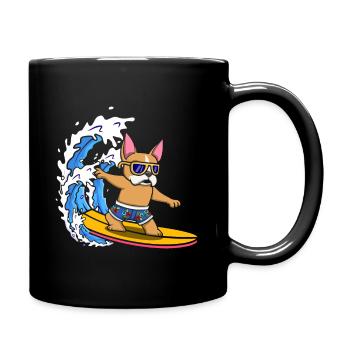 Surfbrett Hundeliebhaber Tier Hundezüchter Surfen - Tasse einfarbig - Schwarz - Rechts