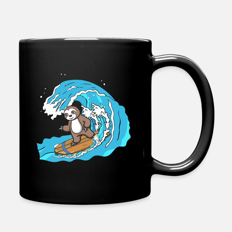 Surfbrett Faultier Pflanzenfresser Tier - Tasse einfarbig - Schwarz