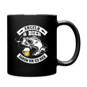 Angeln & Bier Darum bin ich hier - Tasse einfarbig - Schwarz - Rechts