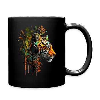 Tiger Motif Tiger Zoo Animals Art Tiger Head Motif - Full Colour Mug - black - Right