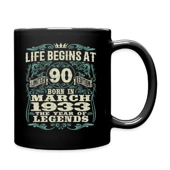 90 Jahre alt - Geburtstag 1933 - März 1933 geboren - Tasse einfarbig - Schwarz - Rechts