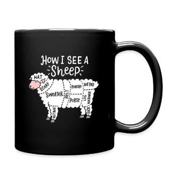 Wie ich ein Schaf sehe Niedliches Garn Wollschaf - Tasse einfarbig - Schwarz - Rechts