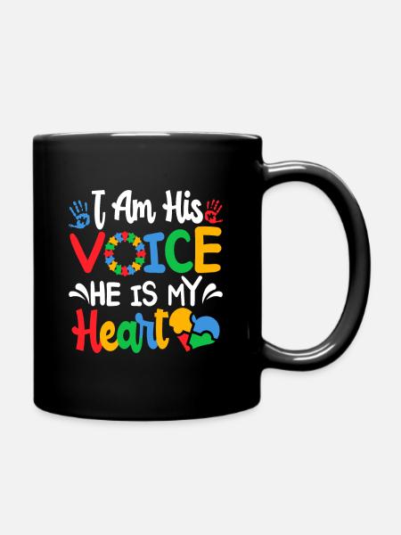 Autism Fathering I am His Voice He Is My Heart - Full Colour Mug - black